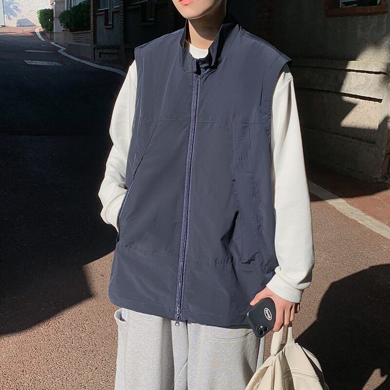 原宿风男女宽松机能拉链马甲