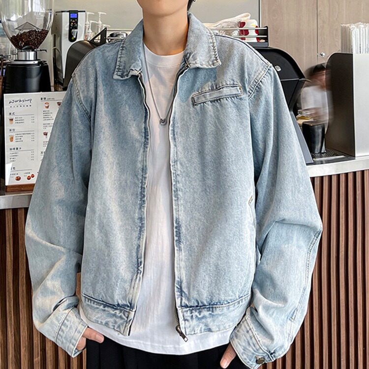秋季短款牛仔外套男美式做旧