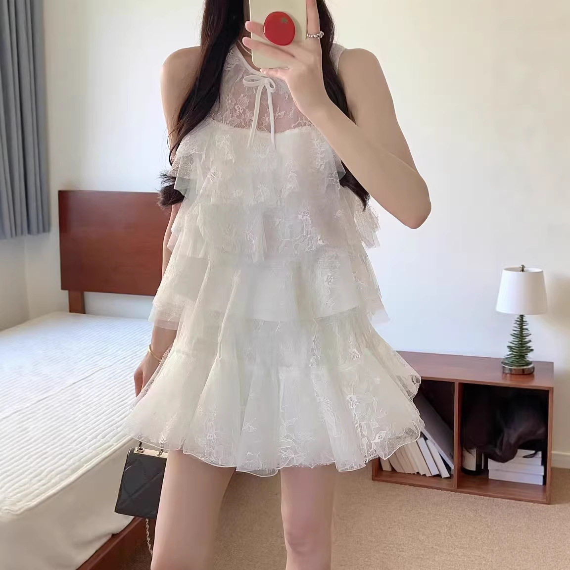 韩系夏日蕾丝无袖甜美短裙套装