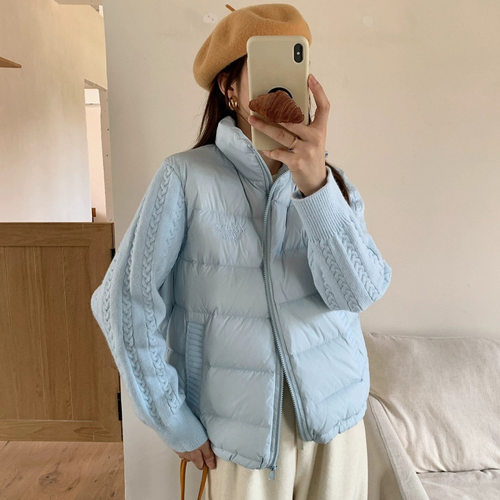 设计感针织袖子拼接棉服女2026冬季新款小个子保暖轻薄棉衣外套女 - 封面