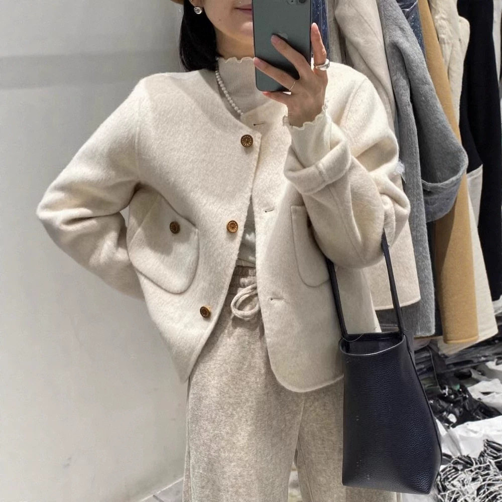 灰色小香风大衣女秋冬新款短款小个子气质设计感小众呢子外套百搭