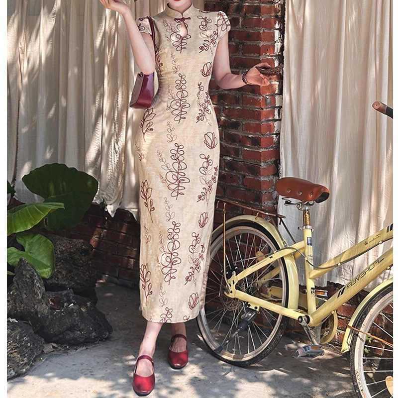夏季新中式绣花显瘦旗袍连衣裙