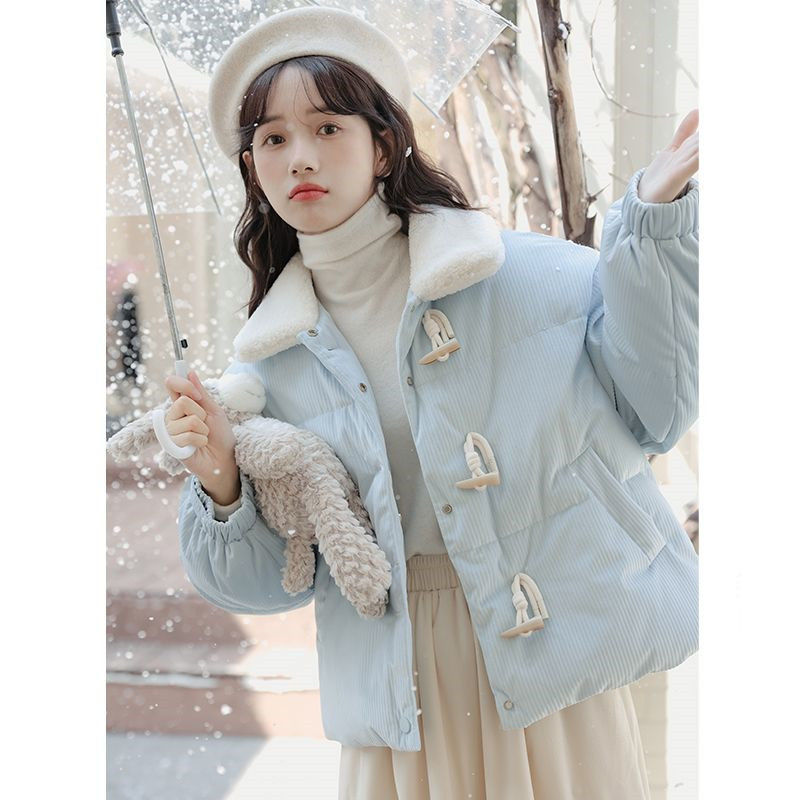 小个子加厚羊羔毛领灯芯绒棉服