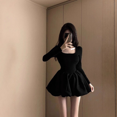 150小个子黑色连衣裙女春秋季