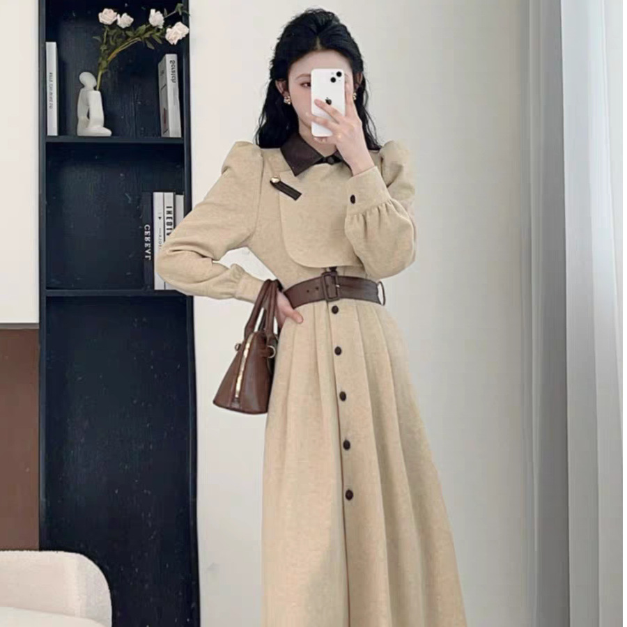 大码胖mm2025春秋季新款法式优雅长袖翻领穿搭收腰设计连衣裙女潮