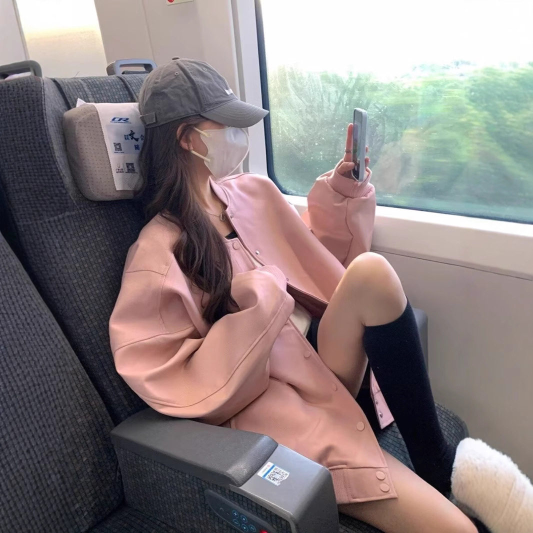 粉色复古棒球服外套女2026春秋