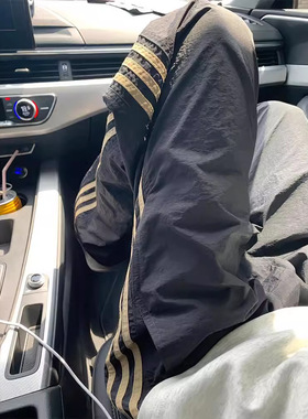 07qwer黑色条纹裤子男款夏季美式速干工装裤三条杠直筒运动休闲裤