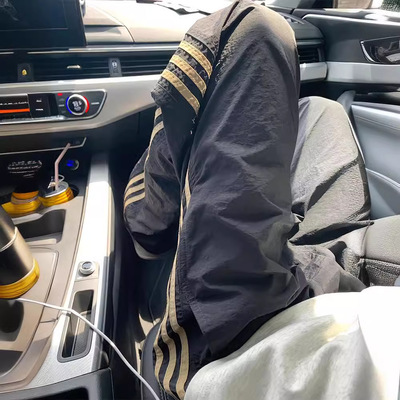 07qwer黑色条纹裤子男款夏季美式速干工装裤三条杠直筒运动休闲裤