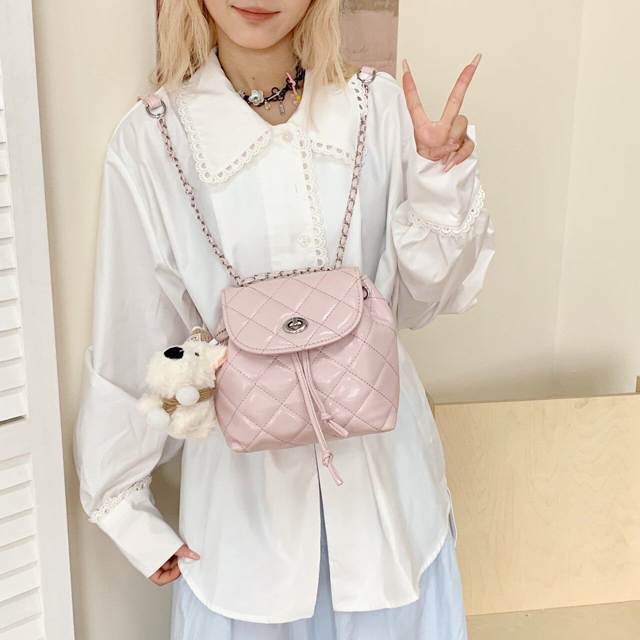 小香风菱格链条双肩包女旅行