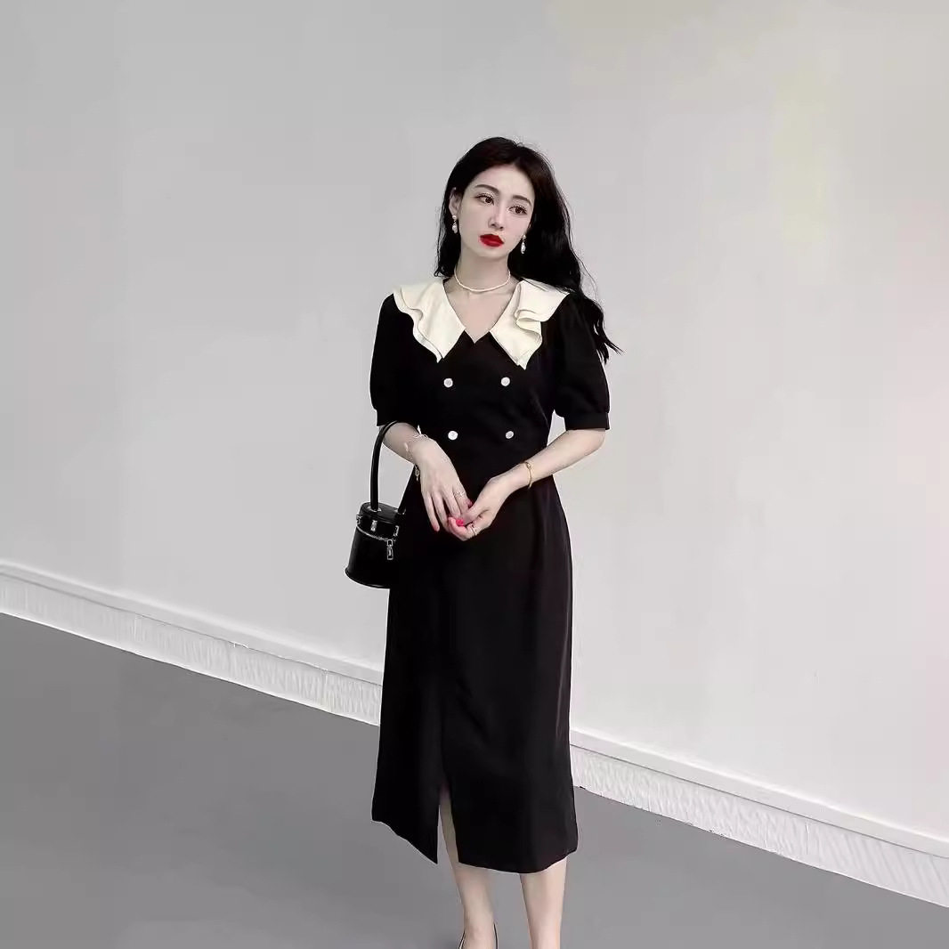 法式大码赫本风小黑裙收腰连衣裙