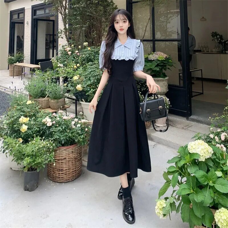 夏季大码学院风假两件显瘦连衣裙