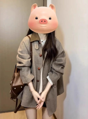 复古韩系翻领短款毛呢外套秋冬