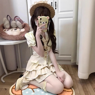 显瘦蛋糕裙公主裙俩件套 夏季 法式 甜美套装 纯欲少女学院风收腰衬衫