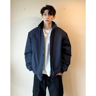 藏青色飞行夹克棉服男款冬季美式复古翻领棒球服cleanfit短款棉衣