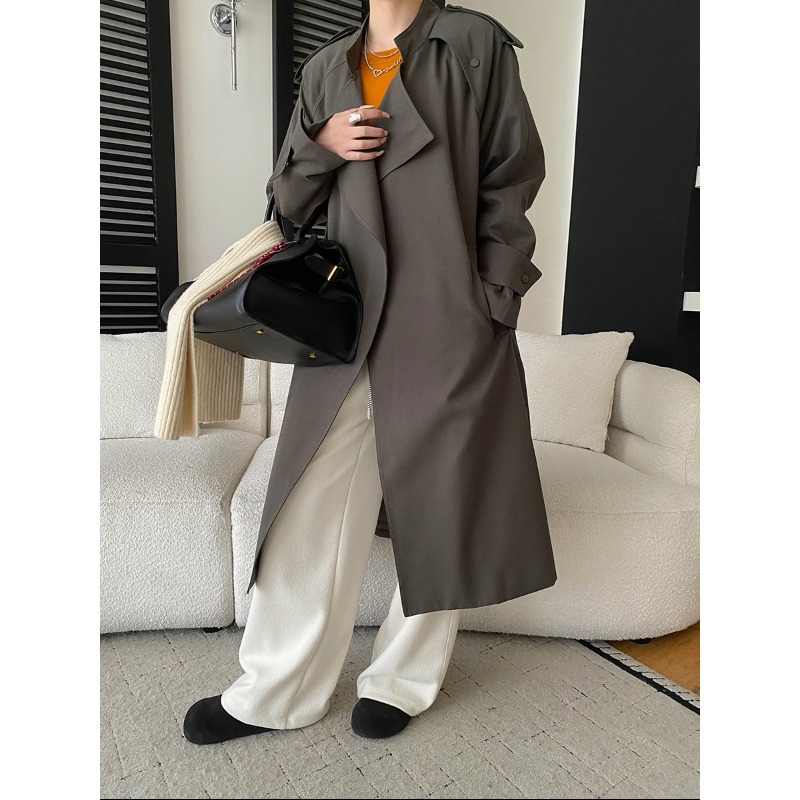 丽光 博主私服 法式高级感立领系带宽松长款夹棉风衣外套 SN8247