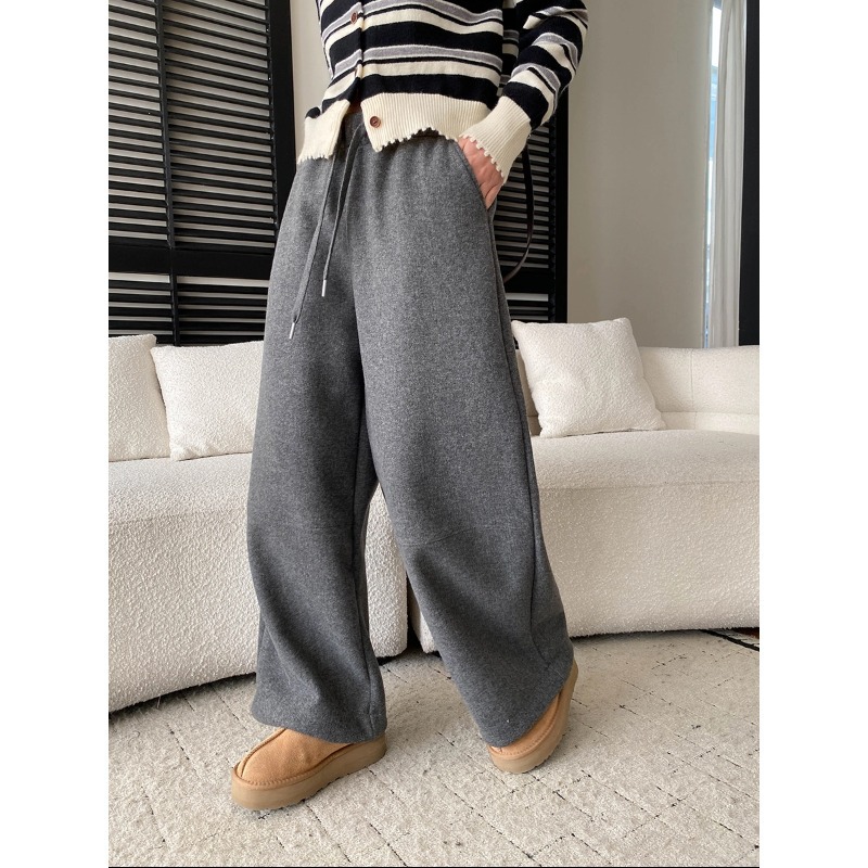 丽光松弛感出街 立裁分割格纹拼接设计感卷边加绒阔腿裤 SN8423