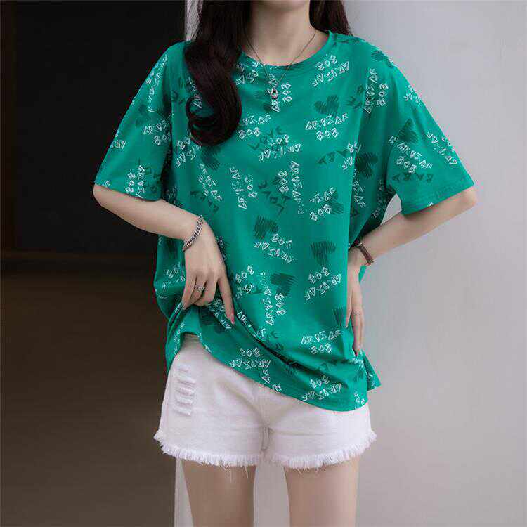 字母印花纯棉宽松短袖设计感洋气