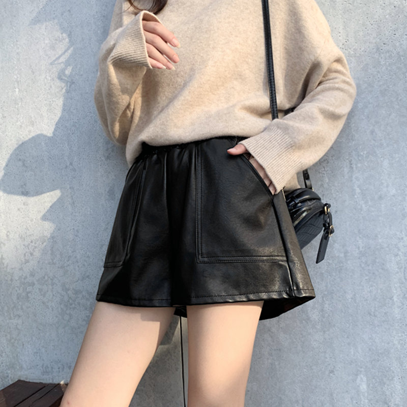 大码皮短裤女2025春季高腰a字胖妹妹显瘦韩版外穿阔腿靴裤皮裤潮