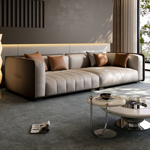 意式轻奢钢琴键大气真皮沙发直排极简小户型客厅乳胶头层牛皮沙发