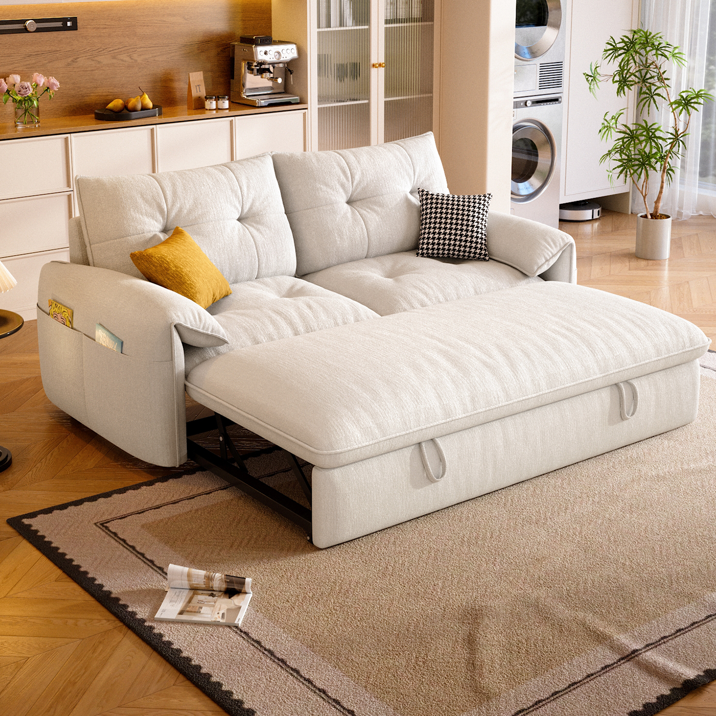 奶油风多功能可伸缩沙发床小户型客厅折叠一体两用直排布艺沙发