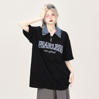 大尺码胖mm美式覆古牛仔P