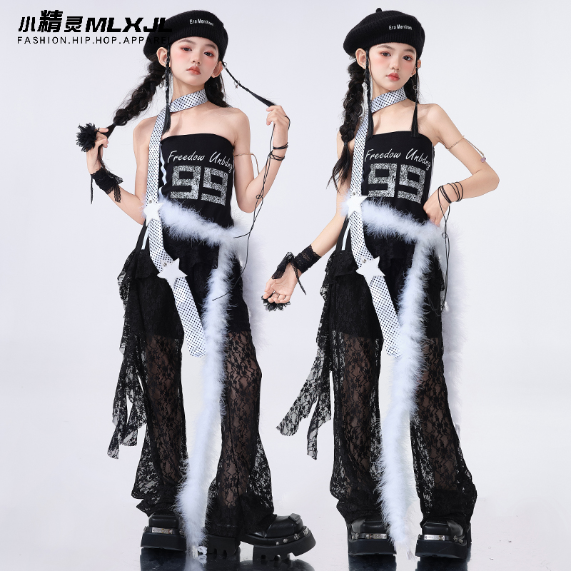 女童爵士舞服装潮酷时髦女孩jazz街舞演出服少儿洋气夏季炸街套装