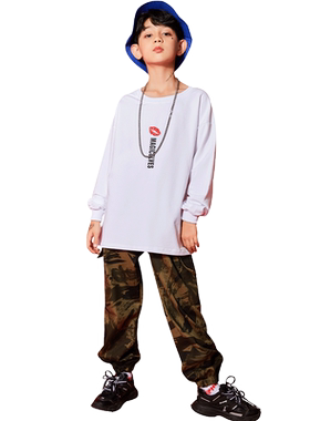 儿童街舞服男童嘻哈迷彩长裤套装秋款男孩潮牌hiphop少儿演出服装