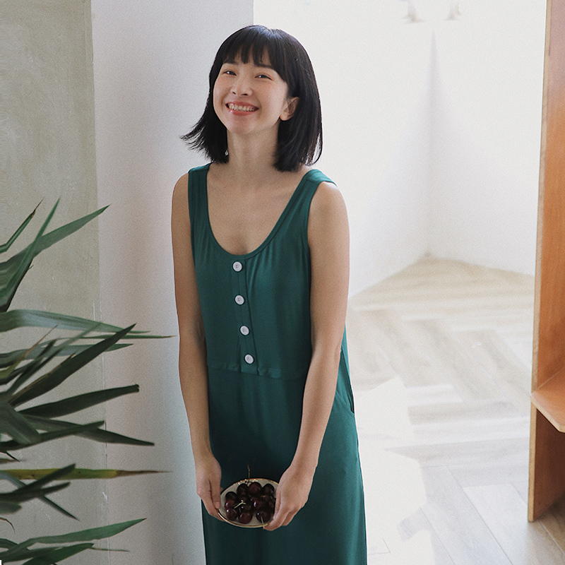 莫代尔夏季修身过膝背心裙家居服