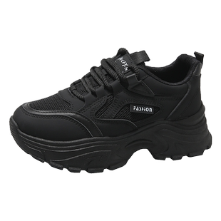 厨房防滑鞋女秋冬加绒厨师专用老爹鞋全黑色运动鞋软底上班工作鞋