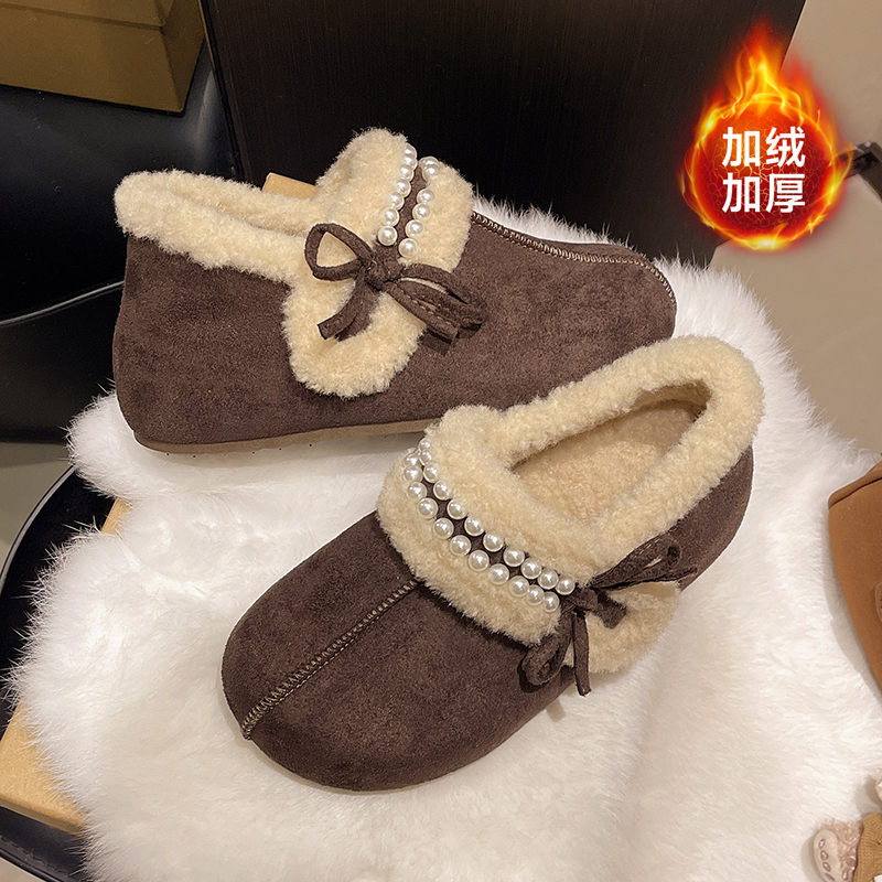 加绒加厚豆豆勃肯鞋女保暖棉鞋