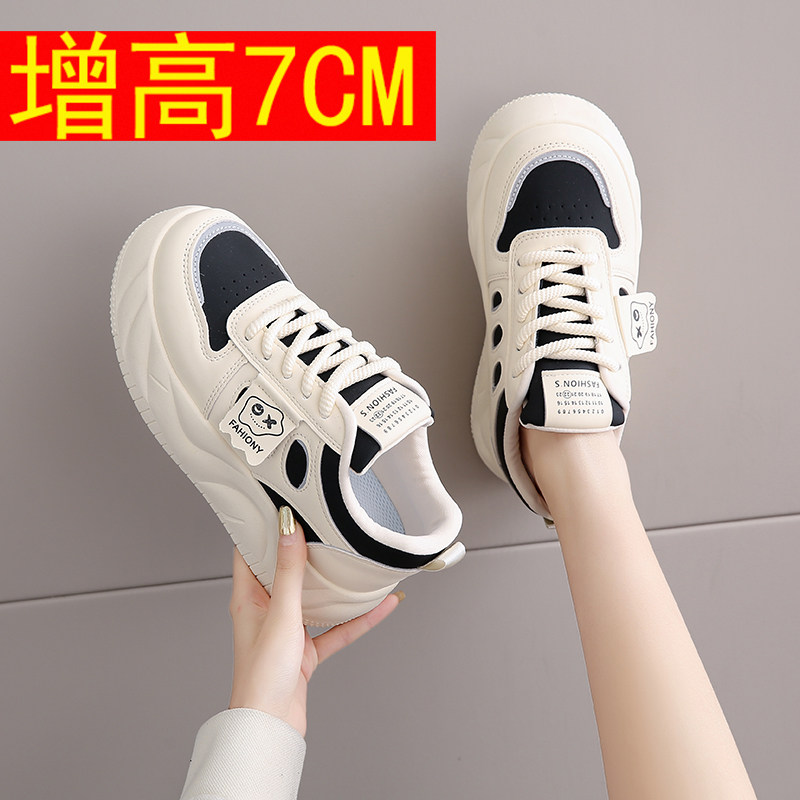 7CM内增高黑白熊猫板鞋女小白鞋图片