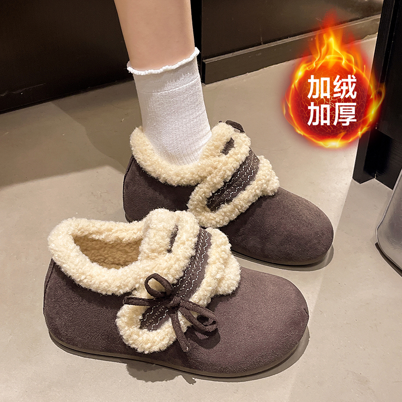 加绒加厚勃肯鞋女一脚蹬懒人棉鞋