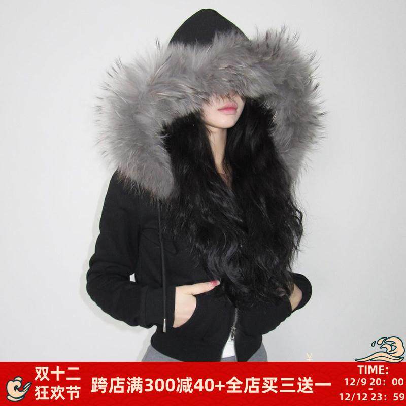 FabGirls 冬日古早双拉头毛毛连帽加绒卫衣外套 小众百搭显瘦上衣