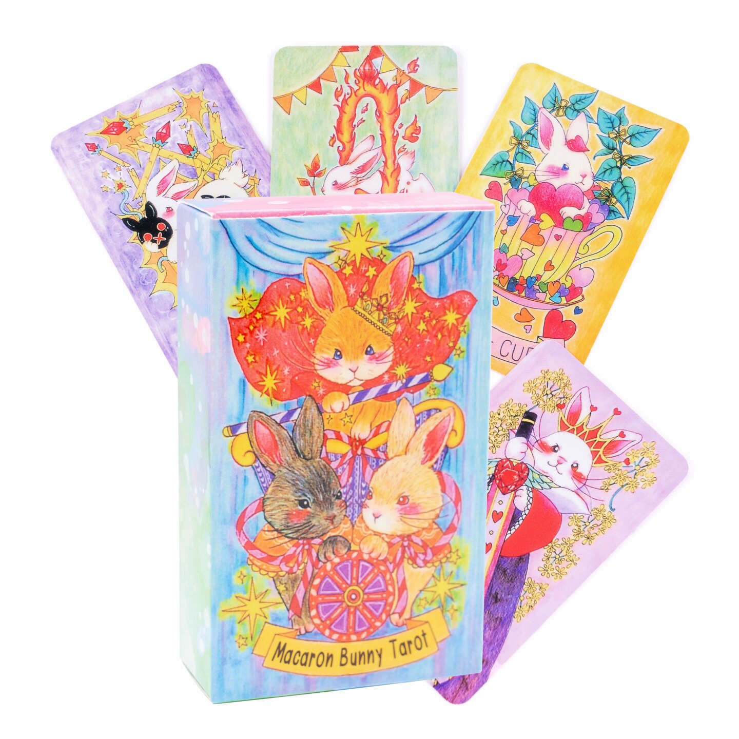 原创彩色马卡龙兔子塔罗牌 可爱表情卡通牌 macaron bunny tarot