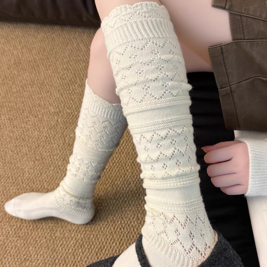 奶白色羊毛小腿袜女秋冬保暖长筒堆堆袜搭配靴子咖啡色复古中筒