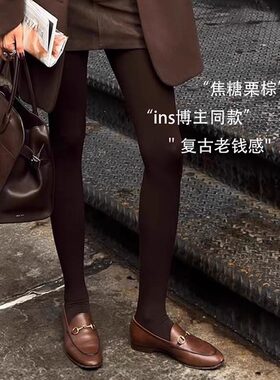 秋冬保暖羊毛咖色连裤袜女