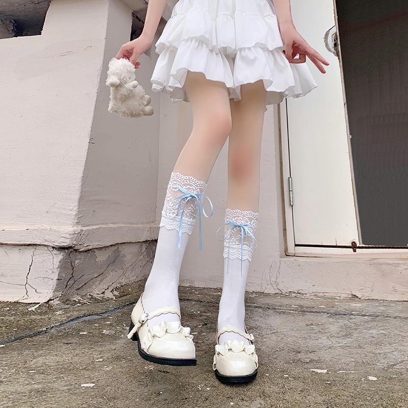 纯棉蕾丝花边小腿袜可爱蝴蝶结袜