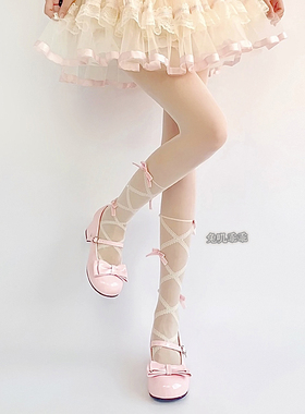 白色丝袜lolita甜美蝴蝶假结绑带连裤袜jk薄款纯欲芭蕾风性感黑丝