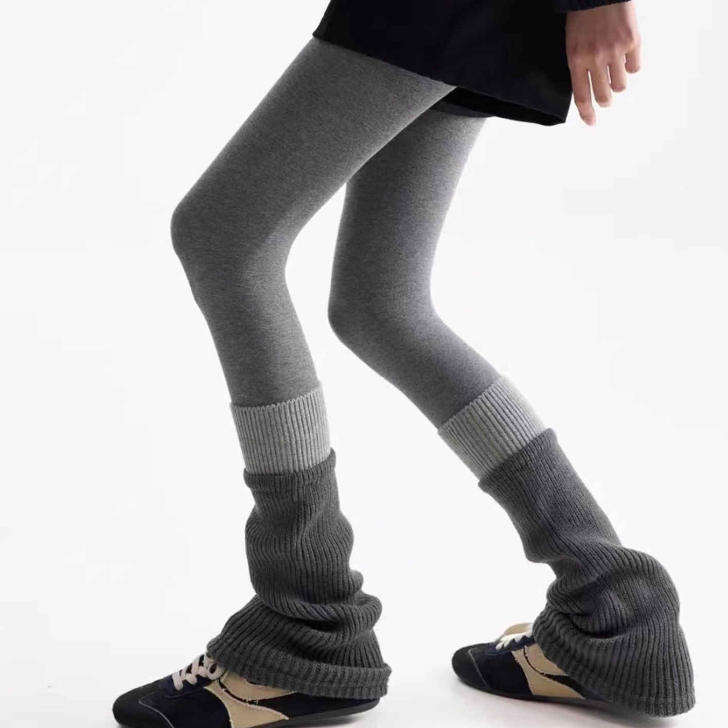 秋冬加厚羊毛袜套女灰色