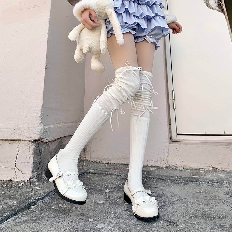 过膝袜可爱蝴蝶结长筒堆堆袜