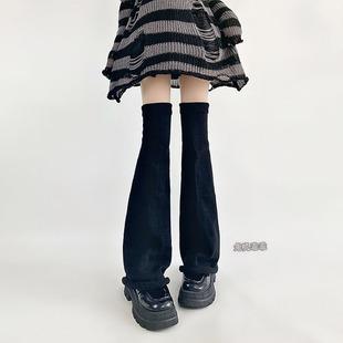 jk加长高筒过膝堆堆袜子女春秋冬白色针织阔腿套y2k辣妹喇叭袜套
