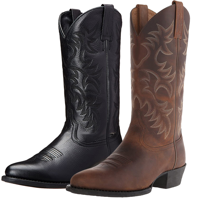 蒙古欧美风潮流刺绣雕花西部马靴