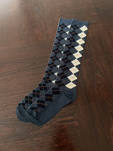 时尚复古菱格中长袜子女百搭学院风