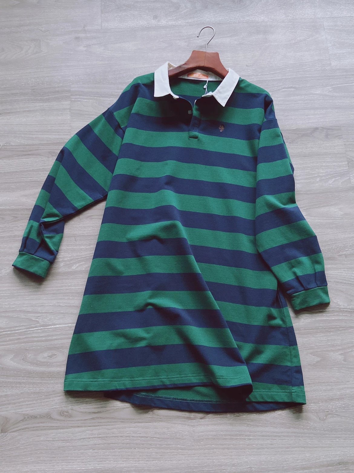 外贸尾货  拼色条纹polo领长袖连衣裙女秋款