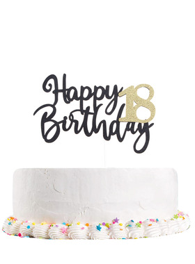 黑色金色生日蛋糕装饰插牌18岁生日快乐插件派对布置甜品台插卡