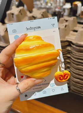 趣味仿真牛角包适用华为Freebudsclip保护套5/6i/se2/pro3耳机壳