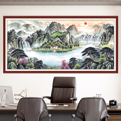 流水生财山水风景画自粘贴画