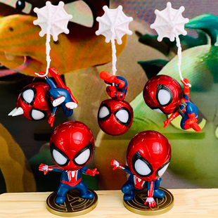 漫威Q版复仇者联盟蜘蛛侠钢铁侠玩具手办摇头车载摆件模型装饰礼
