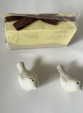 结婚用品伴手礼爱情鸟陶瓷调味瓶咖啡丝带翻盖款陶瓷小鸟椒盐罐