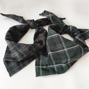 百搭春夏护颈棉头巾文艺女 饰领巾纯棉布格子英式 格纹三角巾男式 装